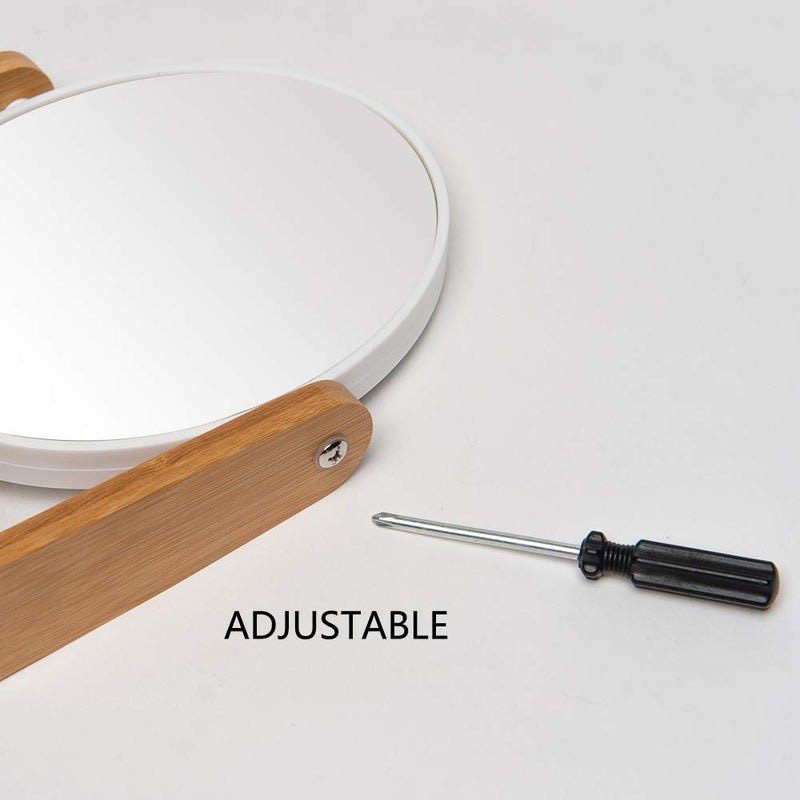 YEAKE Vanity Makeup Mirror with Natural Bamboo Stand, 8 Inch Double Sided 3X Magnification Swivel Mirror for Bathroom & Desk - Image 5